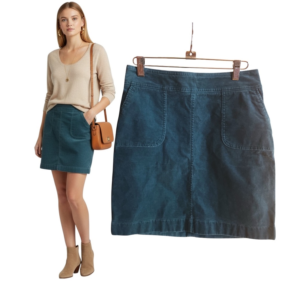 Talbots Petite Turquoise Corduroy Skirt 0P Pocketed Cotton Blend